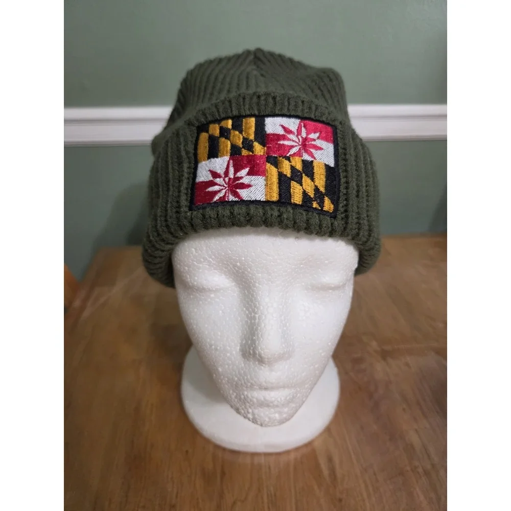 Port Authority Maryland Flag Cannabis Beanie Hat Unisex Green